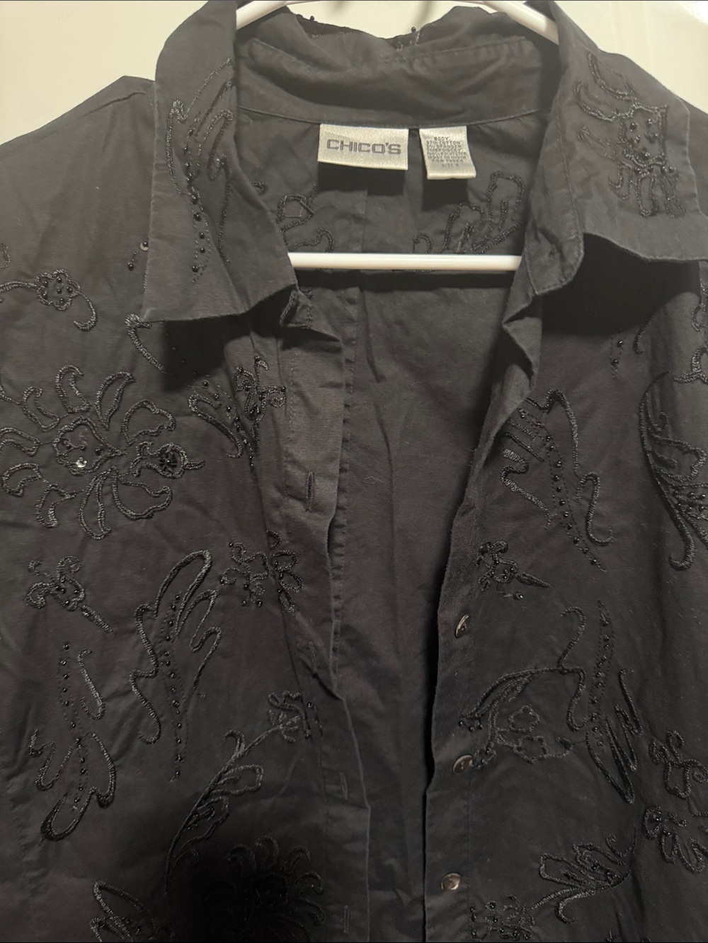 Women’s Black Embroidered Button-Up Jacket Chico’s